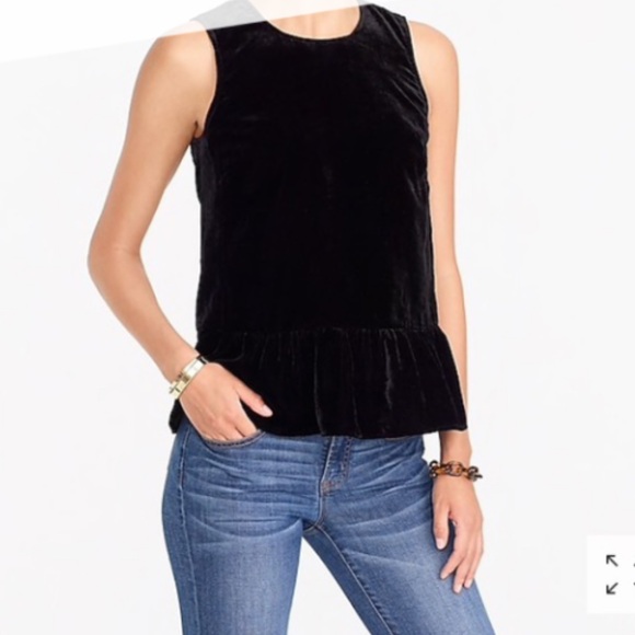 J CREW Black Velvet peplum Sleeveless Top Size 16 - Picture 1 of 11